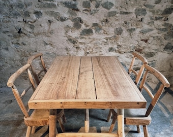 Ensemble de salle à manger de patio en chêne rustique des années 1960, table de ferme et 4 chaises