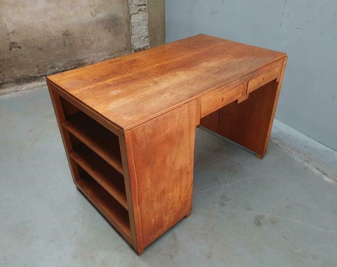 Old Work Table Teak Desk With Drawers Etsy