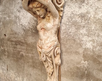 Alte Karyatide weibliche Statue Pilaster Gips 140 cm