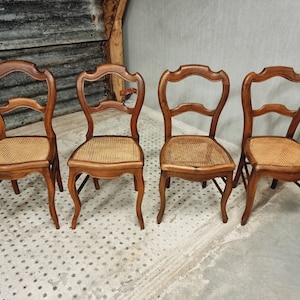 Set of antique chairs dining chairs walnut wood with webbing no. 4 image 1