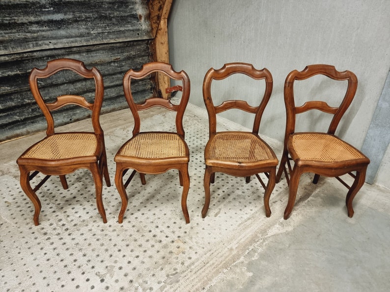 Set of antique chairs dining chairs walnut wood with webbing no. 4 image 1