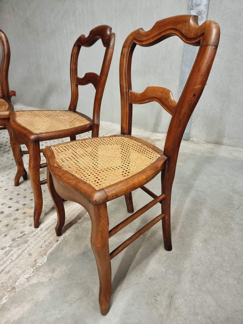 Set of antique chairs dining chairs walnut wood with webbing no. 4 image 10