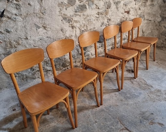 Set of 6 Vintage French Bentwood Bistro Chairs by Luterma, circa 1950–1970