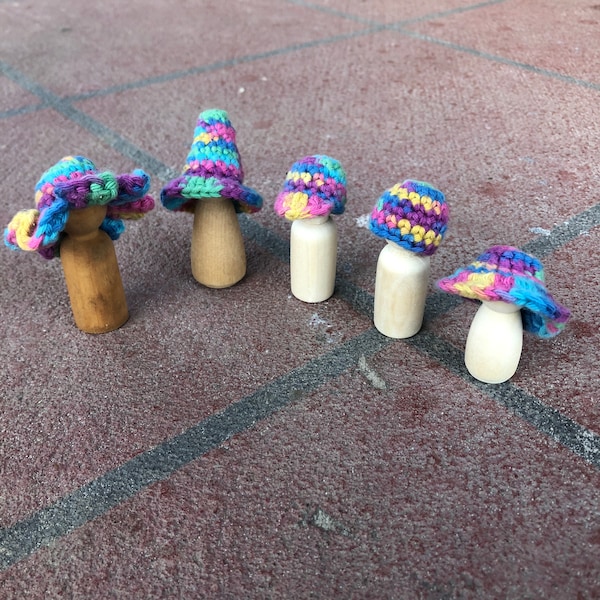 Crochet Fancy Hats & Peg Dolls