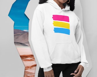 Pansexual Pride Paint Stripes Unisex White Hoodie | Oversized Flag Colors | Embrace Pansexuality