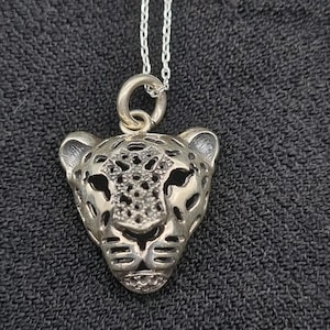 Sterling Silver Leopard Head Pendant Necklace, Animal Design Pendant, Pendant With Chain, Leopard Pendant For Men, Strength Symbolic Pendant