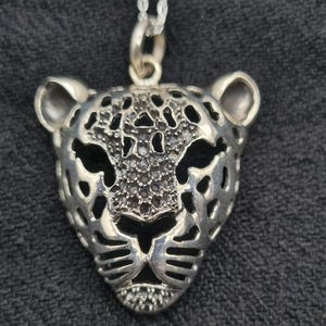 Sterling Silver Leopard Head Pendant Necklace, Animal Design Pendant, Pendant With Chain, Leopard Pendant For Men, Strength Symbolic Pendant