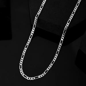 Sterling Silver Figaro Chain Figaro Bracelet 925, Gifts For Him, Solid Silver Chain Necklace, Silver Chain Necklace, Silver Figaro Chain