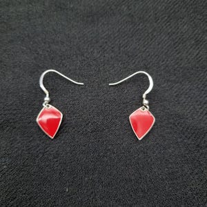 Enamel Earrings, Sterling Silver Red Earrings, 925 Silver Earrings, Enamel Jewelry, Enamel Dangle Earrings, Minimalist Earrings, Gifts