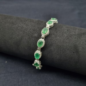 Real Emerald Bracelet, Sterling Silver Bracelet, 925 Silver Bracelet Emerald Tennis Bracelet, Birthstone, Dainty Bracelet, High Quality