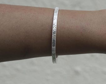 Adjustable Textured Sterling Silver Bangle Bracelet, Minimalist Jewelry