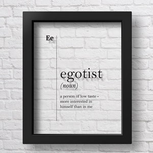 Impresión transparente de definición de egoísta, póster divertido de egoísta, regalo para novio, arte de pared para dormitorio, regalo para novia, regalo para esposo, regalo para esposa, impresión romántica