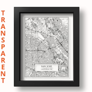 TRANSPARANTE stadskaart van San Jose gedetailleerde kaart van San Jose San Jose muur kunst San Jose print San Jose poster USA Californië muur kunst San Jose cadeau