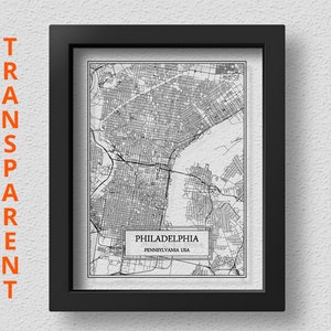 TRANSPARENT Philadelphia City Map Detailed Philadelphia Map Philadelphia Wall Art Philadelphia Print Philadelphia Poster Pennsylvania Gift