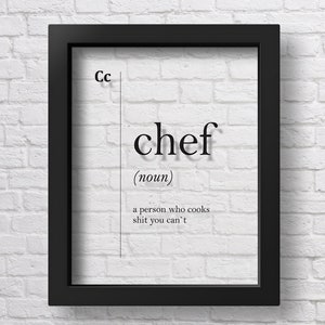 TRANSPARENT Koch Definition Druck Geschenk für Koch Kochen Poster Lustige Küche Dekor Druck Restaurant Wand Dekor Kochen Wandkunst Mutter Geschenk