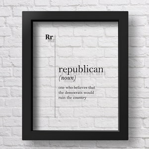 TRANSPARENT Republican Definition Print Republican Gift Political Quotes Republicanism Wall Art Office Wall Decor Home Decor Dictionary Art
