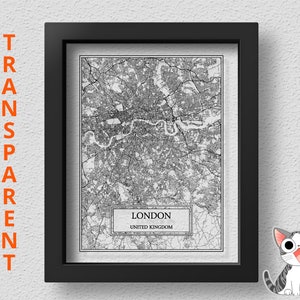 TRANSPARENT, plan de la ville de Londres, carte détaillée de Londres, art mural de Londres, impression de Londres, affiche de Londres, cadeau de Londres, décoration murale de Londres, carte du Royaume-Uni
