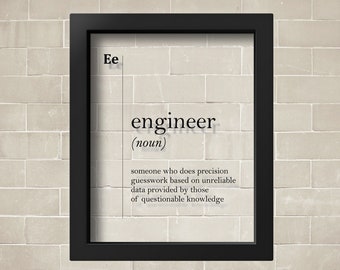 Póster de acrílico con la definición de ingeniero, lámina para ingeniero, regalo para ingeniero, arte mural para ingeniero, decoración de oficina para ingenieros