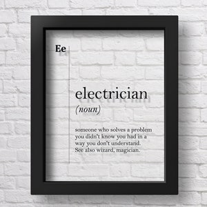 TRANSPARENT Electrician Definition Funny Electrician Gift Coworker Gift New Job Gift Dictionary Art Scandinavian Professions Husband Gift