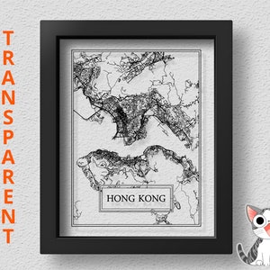 TRANSPARENT Hong Kong City Map Detailed Hong Kong Map Hong Kong Wall Art Hong Kong Print Hong Kong Poster Hong Kong Gift Hong Kong Art