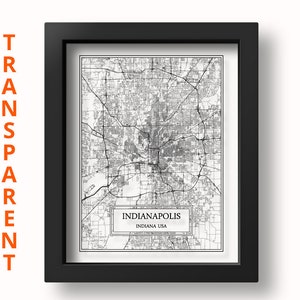 Mappa della città di Indianapolis TRASPARENTE Mappa dettagliata di Indianapolis Mappa murale di Indianapolis Stampa di Indianapolis Poster di Indianapolis USA Regalo Indiana