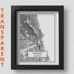 TRANSPARENT Chicago City Map Detailed Chicago Map Chicago Wall Art Chicago Print Chicago Poster Chicago Gift Chicago Wall Decor USA City Map
