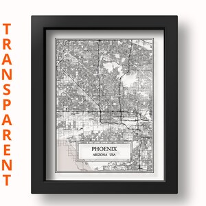 TRANSPARANTE Phoenix-stadskaart Gedetailleerde Phoenix-kaart Phoenix-muurkunst Phoenix-afdruk Phoenix-poster Phoenix-cadeau Phoenix-muurdecor Stadsplattegrond VS