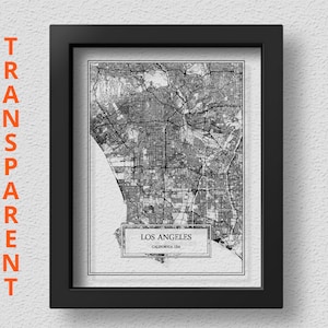 TRANSPARENT Los Angeles City Map Detailed Los Angeles Map Los Angeles Wall Art Los Angeles Print Los Angeles Poster California Wall Art Gift