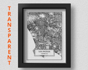 TRANSPARENT Los Angeles Carte de la ville Détaillée Los Angeles Carte Los Angeles Wall Art Los Angeles Imprimer Los Angeles Poster California Wall Art Cadeau