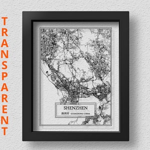TRANSPARENTE Stadtplan von Shenzen Detaillierte Landkarte Shenzen Wandkunst Stadtplan von Shenzen