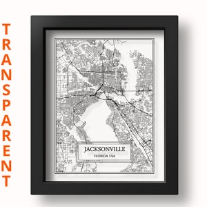 TRANSPARENT Jacksonville City Map Detailed Jacksonville Map Jacksonville Wall Art Jacksonville Print Jacksonville Poster USA Florida Gift