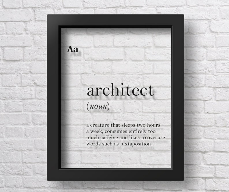 TRANSPARENT Architect Definition Print, Architect Gift, Architect Office Decor, Dictionary Scandinavian Wall Art image 1