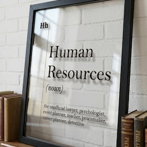Lámina transparente con la definición de Recursos Humanos, decoración de pared para oficina de RR. HH., arte mural de RR. HH., póster de vidrio acrílico