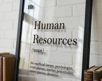 Transparent Human Resources Definition Print, HR Office Wall Decor, HR Wall Art, Acrylic Glass Poster
