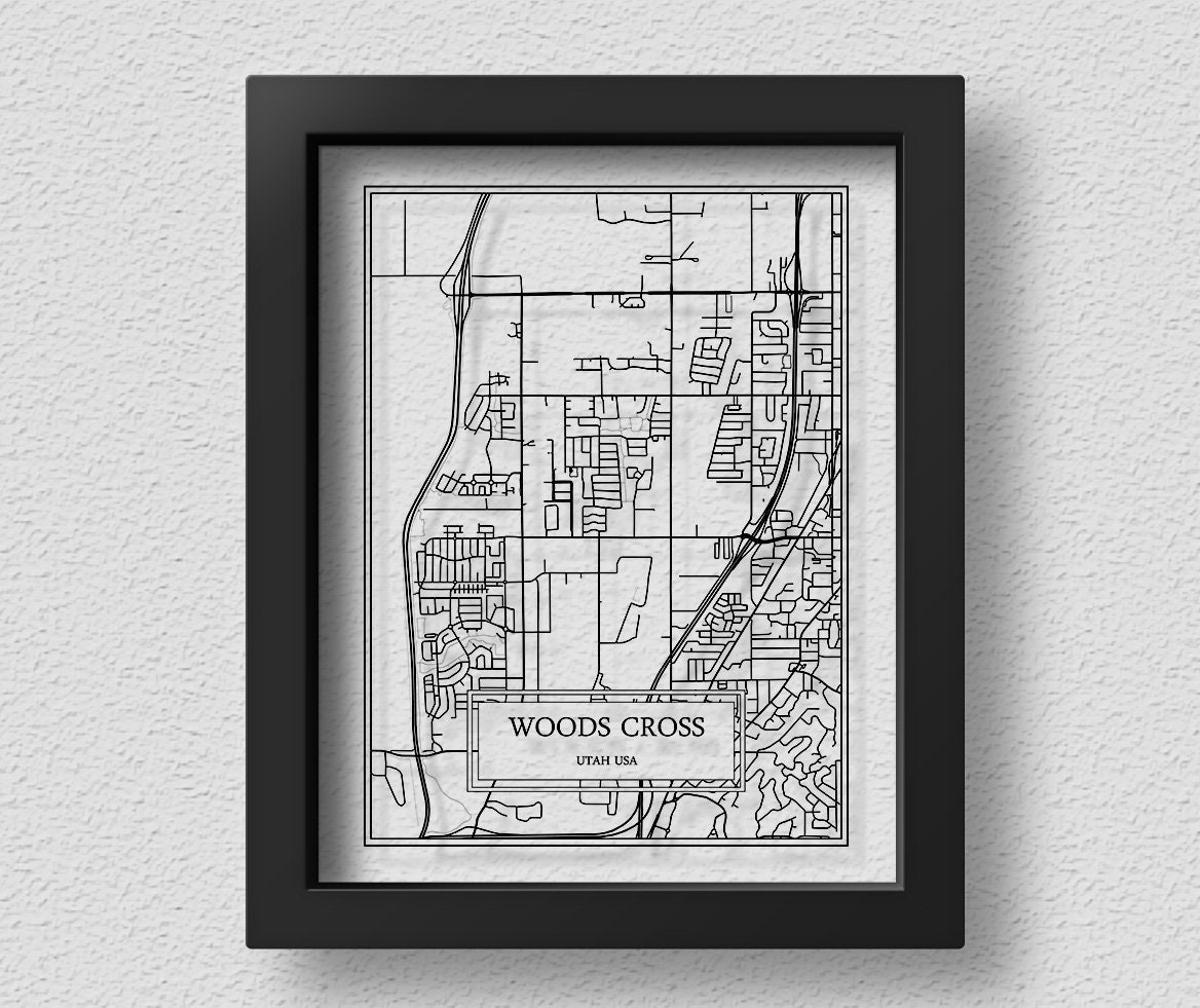 TRANSPARENT Woods Cross City Map Detailed Woods Cross Wall Art Woods