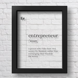 Lámina transparente con la definición de emprendedor, regalo para emprendedores, divertido póster de negocios para pared, póster de vidrio acrílico