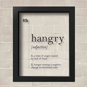 Hangry Funny Definition Acrylic Glass Poster, Hangry Print, Kitchen Wall Decor, Gift for Foodie