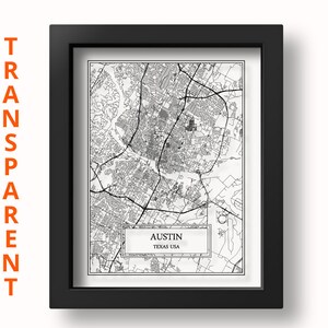 TRANSPARENTER Austin Stadtplan Austin Map Detaillierte Karte Austin Austin Poster Austin Poster Austin Geschenk Austin Wanddekor USA Stadtplan Texas