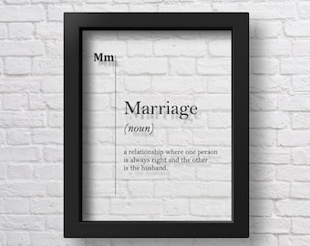 Transparent Marriage Definition Print Funny Bride Gift Wedding Wall Art Marriage Wall Art Bachelor Gift Wife Gift Wedding Decor Husband Gift