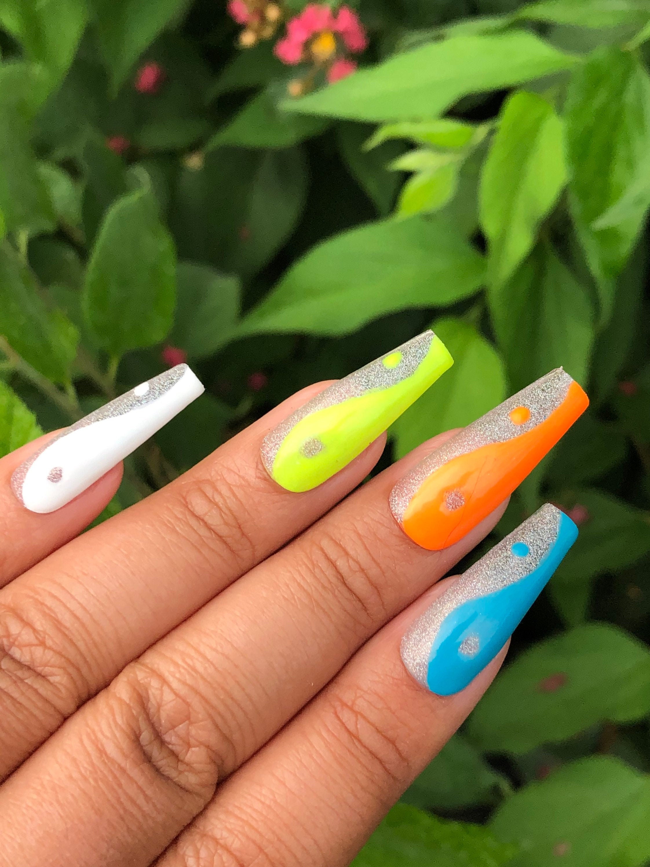 Yin Yang Long Coffin Press On Nails Trippy Nails Colorful Etsy