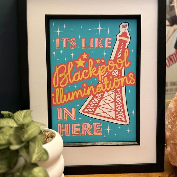 Blackpool Illuminations Wall Art | Retro Typography Poster | Dopamine Decor | Maximalist British Humour Funny British Saying Print |