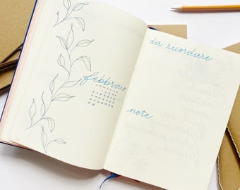 Bujo A5 personalizzato a mano con il metodo bullet journal.