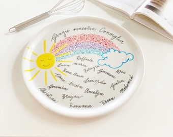 Porcelain plate teacher gift idea with sun and children's name.