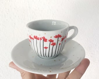 Hand drawn white coffee cup and saucer.