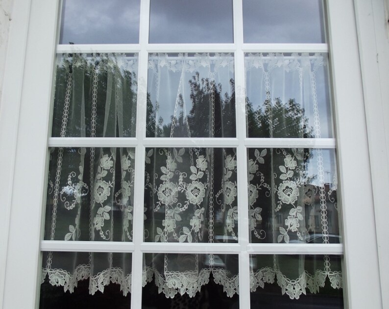 white curtains pair of curtains France antique curtains roses vintage curtains Lace Curtains romantic home decor Lace Curtains