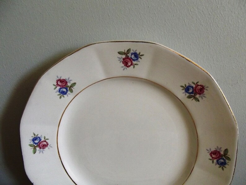 old porcelain plates lot of 6 pink and blue flowers France Antique dessert plates 191020 Digoin Sarreguemines opaque porcelain