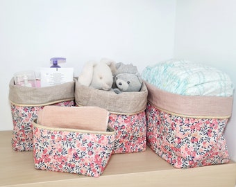 Storage baskets, diaper baskets, Wiltshire liberty changing table baskets and coated linen