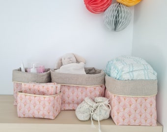Fabric storage basket, diaper basket, storage set changing table printed pink and gold scales