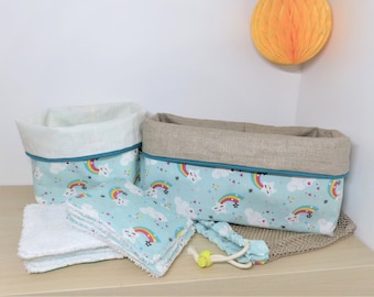 Corbeilles de table à langer, panière à couche et rangement, lingettes lavables bébé  imprimé Arc en Ciel