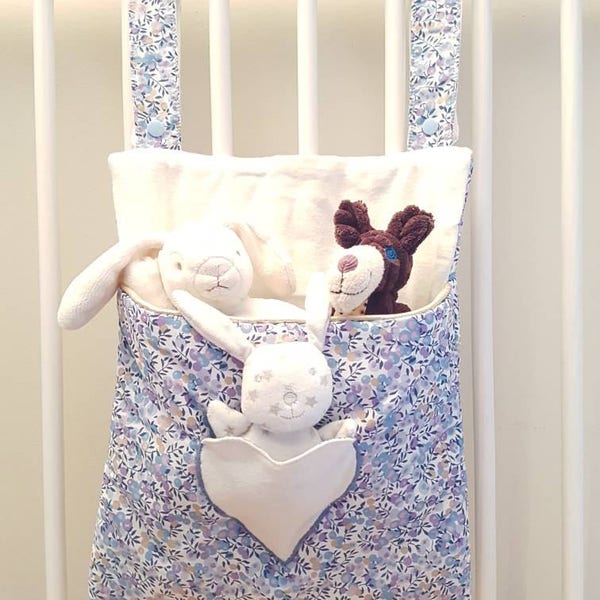 Range doudou, range pyjamas in liberty wiltshire blue reversible with heart-shaped pocket to store the pacifier or rattle
